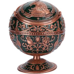Exquisite Pattern Carved Vintage Ashtray, Eagle Patterned Metal Ball Ashtray with Lid, Ideal for Home or Office Decor and Outdoor Use