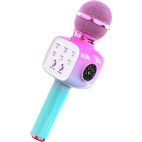FDY Wireless Bluetooth Karaoke Microphone, LED Portable Handheld Karaoke Mic Speaker for All Smartphones PC, Suitable for Kids and Adults Family Gatherings, Birthday Parties, Q8Max Gradient Pink
