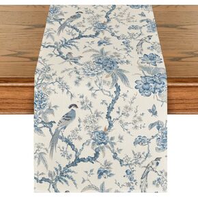 Artoid Mode Peacock Flower Chinoiserie Pompon Fall Table Runner, Seasonal Modern Kitchen Dining Table Decoration for Home Party Decor 13x72 Inch