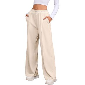 Women's Wide Leg Sweatpants, Adjustable Shockcord High Waisted Pleated Pants Straight Leg Flared Joggers with Pocket