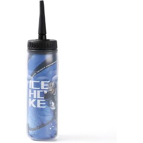 Squeeze Water Bottles 20 oz Hockey Lacrosse Football Boxing W/Sport Helmet w/Long Straw Cycling Gym（Blue）