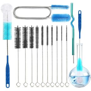 12 Pack Glass Tube Pipe Cleaner Brush Set, 17 Inch Long Handle Nylon Brush for Neck Bottle, 8.2 Inch Various Diameter Tube Straw Brush with Hook, 35 Inch Flexible Double Ended Hose Brush