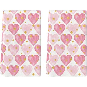 Artoid Mode Golden Pink Love Valentine's Day Kitchen Towels Dish Towels, 18x26 Inch Anniversary Wedding Farmhouse Decoration Hand Towels Set of 2
