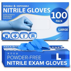 Stock Your Home Latex Free Blue Nitrile Gloves Medium Powder Free Nitrile Gloves for Tattoo Artist, Cleaning, and More, 4 Mil