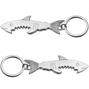 2 Pack Shark Beer Bottle Opener Funny Metal Corkscrew Beer Opener Tool Key Chain Ring Pendant