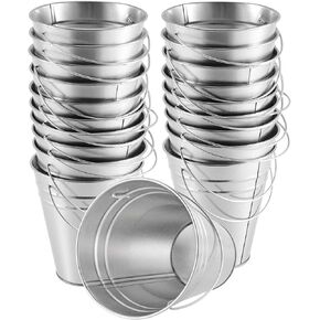 20 Pack 4.5 x 5 Inches Galvanized Metal Buckets with Handle, Multifunctional Metal Pails, Small Metal Bucket for Party, Plants, Wedding and Home Decorations, Vase, Candy, Silver