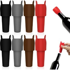 8Pcs Reusable Sparkling Wine Bottle Stoppers, Silicone Wine Seal Stoppers with Handle Double Sealed Wine Bottle Stoppers 4 Colors Wine Stoppers, Wine Bottle Sealers for Wine Beer Champagne Bottles