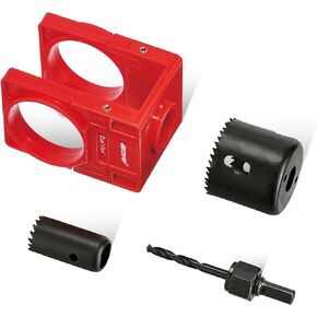 1-3/8" - 1-3/4" Door Lock Installation Kit with Large Chip-Clearance Slots, Door Lock Hole Saw for Deadbolts and Locksets for Wooden Doors with Guide Template