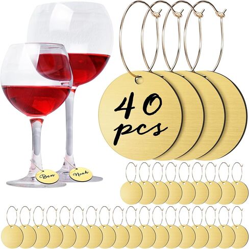 Tondiamo 40 PCS DIY نبيذ سحر للنظارات سحر النبيذ الأكريليك مع خواتم علامات علامة قلم فارغة ملصقات زجاجية كبيرة للنظارات الجذعية كوكتيل شمبانيا حفل زفاف in Kuwait