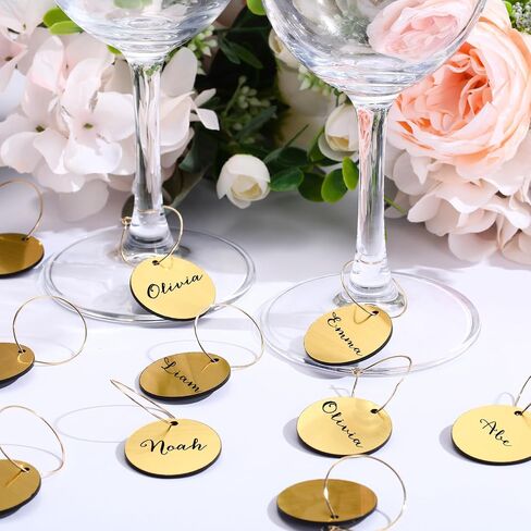 Tondiamo 40 PCS DIY نبيذ سحر للنظارات سحر النبيذ الأكريليك مع خواتم علامات علامة قلم فارغة ملصقات زجاجية كبيرة للنظارات الجذعية كوكتيل شمبانيا حفل زفاف in Kuwait