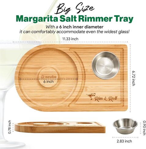 Margarita Salt Rimmer Set for up to 6" Rims | Bamboo Salt Rimmer for Cocktails | Bartender Accessories & Home Bar Gift | Margarita Kit and Bartender Tool in Saudi Arabia