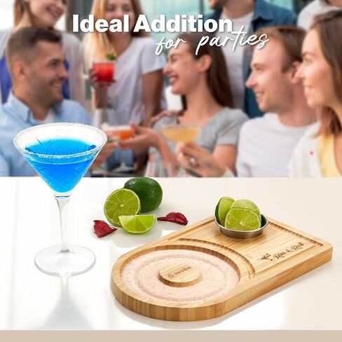 Margarita Salt Rimmer Set for up to 6" Rims | Bamboo Salt Rimmer for Cocktails | Bartender Accessories & Home Bar Gift | Margarita Kit and Bartender Tool in Saudi Arabia