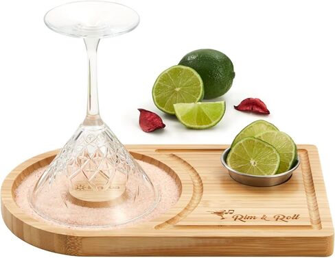 Margarita Salt Rimmer Set for up to 6" Rims | Bamboo Salt Rimmer for Cocktails | Bartender Accessories & Home Bar Gift | Margarita Kit and Bartender Tool in Saudi Arabia