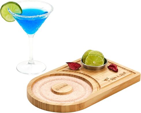 Margarita Salt Rimmer Set for up to 6" Rims | Bamboo Salt Rimmer for Cocktails | Bartender Accessories & Home Bar Gift | Margarita Kit and Bartender Tool in Saudi Arabia