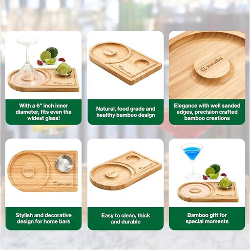 Margarita Salt Rimmer Set for up to 6" Rims | Bamboo Salt Rimmer for Cocktails | Bartender Accessories & Home Bar Gift | Margarita Kit and Bartender Tool in Saudi Arabia