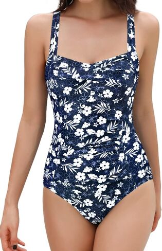 SHEKINI Women's Ruched Tummy Control Swimsuits Vintage Push Up One Piece Bathing Suit Padded Swimwear in Kuwait