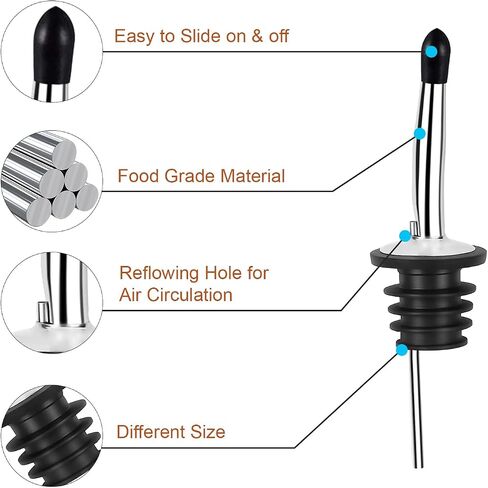 12 Pack Liquor Bottle Pourers, Stainless Steel Liquor Pour Spout, Olive Oil Spout, Bar Bartender Bottle Pourers for Alcohol with Rubber Dust Caps, Tapered Spout in Saudi Arabia