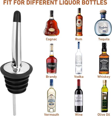 12 Pack Liquor Bottle Pourers, Stainless Steel Liquor Pour Spout, Olive Oil Spout, Bar Bartender Bottle Pourers for Alcohol with Rubber Dust Caps, Tapered Spout in Saudi Arabia