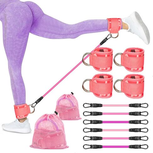 2 Sets Ankle Resistance Bands with Cuffs, Ankle Bands for Working Out (Pink) in Saudi Arabia
