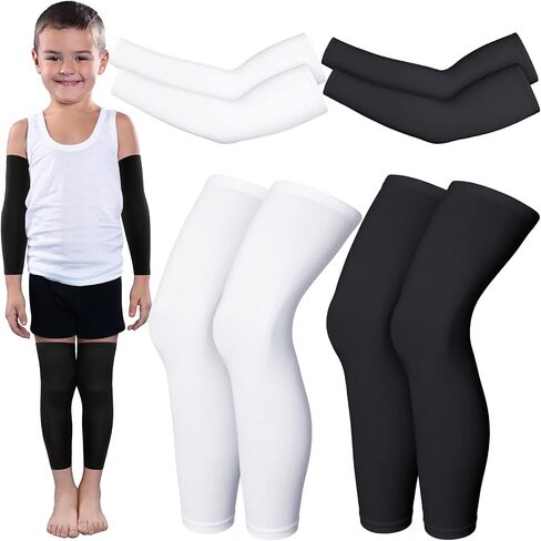 4 Pairs Kids Arm Sleeves for Basketball Kids Long Compression Leg Sleeves and Arm Sleeves Youth Basketball Leg Sleeves in Kuwait