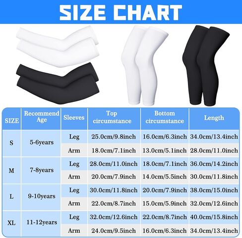 4 Pairs Kids Arm Sleeves for Basketball Kids Long Compression Leg Sleeves and Arm Sleeves Youth Basketball Leg Sleeves in Kuwait