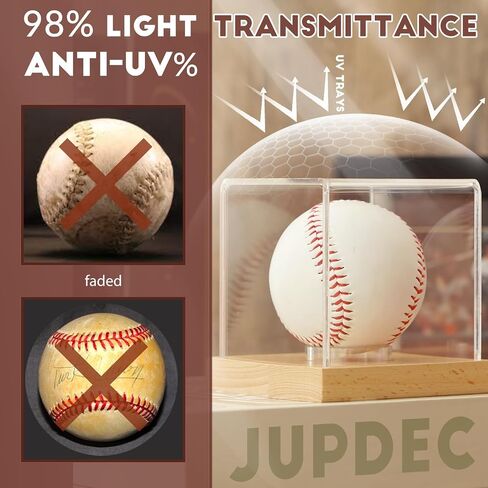 JupDec Baseball Display Case, Clear Cube Baseball Holder with Wooden Base, Autograph Baseball Stand Box for Single Ball, Pine Wood, 1 Pack in Saudi Arabia