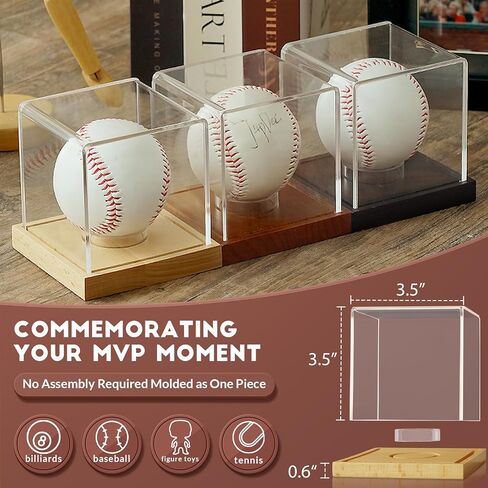 JupDec Baseball Display Case, Clear Cube Baseball Holder with Wooden Base, Autograph Baseball Stand Box for Single Ball, Pine Wood, 1 Pack in Saudi Arabia