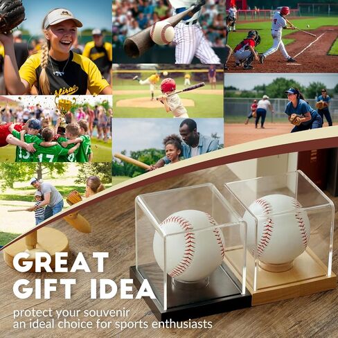 JupDec Baseball Display Case, Clear Cube Baseball Holder with Wooden Base, Autograph Baseball Stand Box for Single Ball, Pine Wood, 1 Pack in Saudi Arabia