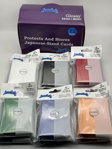 1 Box of 720 Counts -12packs Mix Color Front Glossy Japanese Small Card Sleeves 62mmx89mm Card Sleeves, Toploading fits for Japanese Trading Card Perfect Size in Kuwait