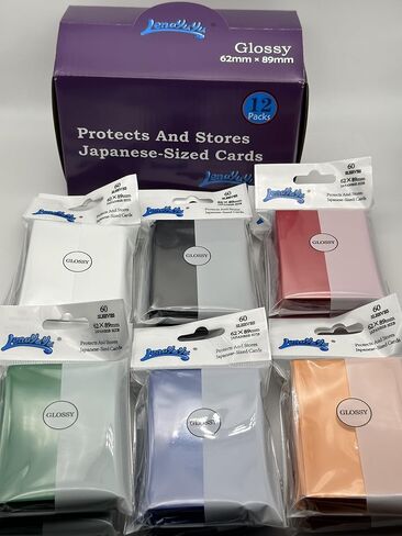 1 Box of 720 Counts -12packs Mix Color Front Glossy Japanese Small Card Sleeves 62mmx89mm Card Sleeves, Toploading fits for Japanese Trading Card Perfect Size in Kuwait