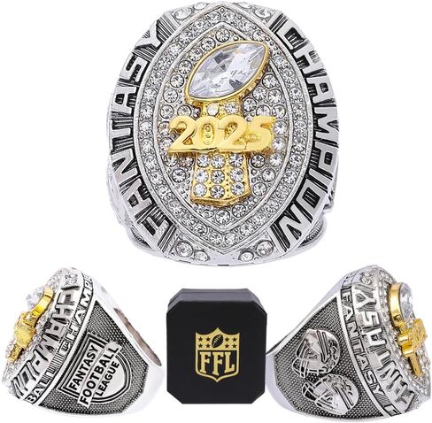 2025 Fantasy Football Championship Ring With Trophy | Heavy FFL Champion Ring | Gold Silver Tone Plated Award Trophy for Fantasy Football League Winner in Kuwait