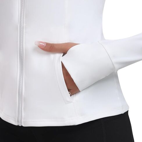 Women's Hooded Athletic Full Zip Workout Jacket With Pockets Running Slim Fit Yoga Sportwear With Thumb Holes in Saudi Arabia