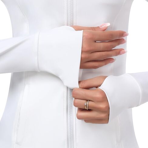 Women's Hooded Athletic Full Zip Workout Jacket With Pockets Running Slim Fit Yoga Sportwear With Thumb Holes in Saudi Arabia