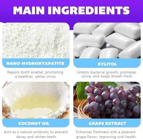 Purple Toothpaste Tablets,Flouride Free Toothpaste Tablets,Sensitive Toothpaste Tablets,Travel Toothpaste,Hydroxyapatite Toothpaste Tablets,Purple Whitening Toothpaste,(70PCS,Grape Flavors) in Kuwait