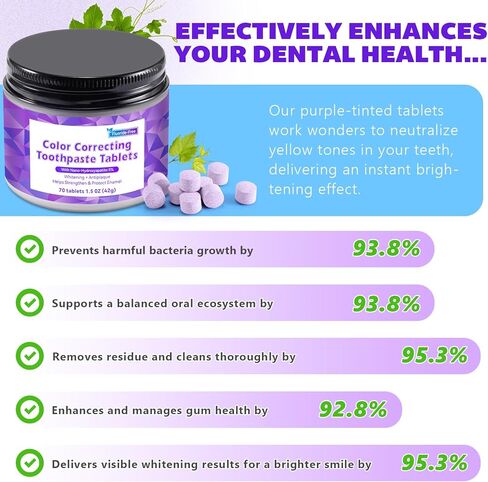 Purple Toothpaste Tablets,Flouride Free Toothpaste Tablets,Sensitive Toothpaste Tablets,Travel Toothpaste,Hydroxyapatite Toothpaste Tablets,Purple Whitening Toothpaste,(70PCS,Grape Flavors) in Kuwait