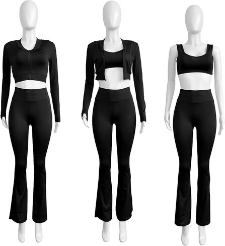 Molilove Women's 3 قطع التعرق مجموعة الدبابات أعلى سترة محصول السوستة وسروال الملاذ الطويل المسارات التمرين مجموعة الوردي المتوسطة in Kuwait