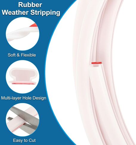 PATIKIL 9.8 Ft D Shape Rubber Seal Strip, Self-Adhesive Rubber Door Weather Stripping for Small Gaps, Door Frame, Window Insulation, Soundproof, White/Red in Saudi Arabia
