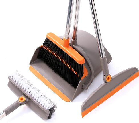 متعدد الوظائف 3 في 1 مكنسة و Dustpan ، وممسحة مكنسة السيليكون وفرشاة الفرك مع مقبض طويل قابل للتعديل لتجتاحه الداخلي والخارجي ، ومثالي لشعر الحيوانات الأليفة ، والسوائل المتسابطة والأوساخ in Saudi Arabia