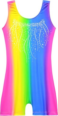 Nymphperi Gymnastics Leotards for Girls One Piece Sleeveless Biketards Colorful Tumbling Bodysuits Stretchy Unitard in Kuwait
