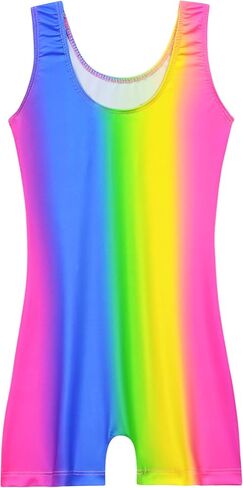 Nymphperi Gymnastics Leotards for Girls One Piece Sleeveless Biketards Colorful Tumbling Bodysuits Stretchy Unitard in Kuwait