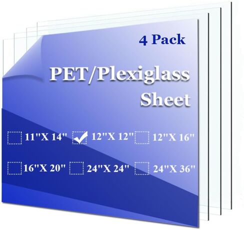 أوراق Plexiglass 12x12 (4 عبوات) - ألواح الحيوانات الأليفة للحرف اليدوية DIY ، والإطارات ، والعلامات ، والنوافذ ، وقمم الطاولة ، والرسم. ورقة زجاجية أكريليك متينة ، مثالية لحماة خدش الباب وحواجز الحيوانات الأليفة in Kuwait