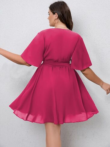 SCOMCHIC Women's Plus Size Summer Dresses Short Sleeve Wrap V Neck A Line Skater Mini Short Dress XL-4XL in Kuwait