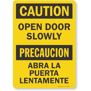 SmartSign "Caution - Open Door Slowly" Bilingual Sign | 10" x 14" Plastic