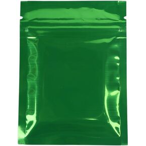 100x Premium Double-Sided Foil Mylar Flat QuickQlick Zipper Seal Bag 7.5x10cm (3x4") (Green)