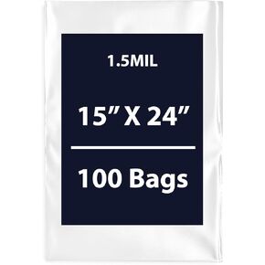 Multiple Sizes Clear Flat Poly Bags, 1.5Mil 15" X 24" & 100 Bags | Low-Density Polyethylene (LDPE), Flat Open Top Plastic Packaging Packing | Flexible and Durable Plastic Bags