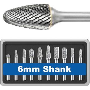 10 Pcs Carbide Burr Set Kit 6mm Shank (Not Fit 1/4 Collect) Die Grinder Bits Drill Bits Grinding Bits for Metal Rotary Tool Attachment Accessories Rasp Weld Wood Stone Plastic Cut Deburr Port Carve