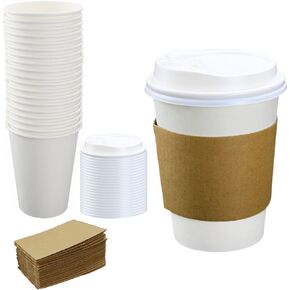 Disposable Coffee Cups with Lids, 12 oz 20 pcs White Paper Coffee Cups with Lids Drinking Cup for Water, Coffee or Tea