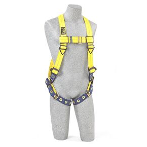 3M DBI-SALA,Delta 1101253 Full Body Harness, Back D-Ring, Tongue Buckle Leg Straps, 2X-Large, Yellow/Navy