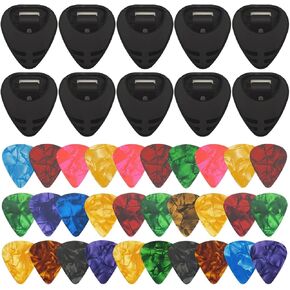 40 pcs Guitar Accessories, SourceTon 30 Guitar Picks and 10 Guitar Pick Holder, Pastable for Guitar Pick Holder on Guitar, 0.5, 0.75, 1.0 mm