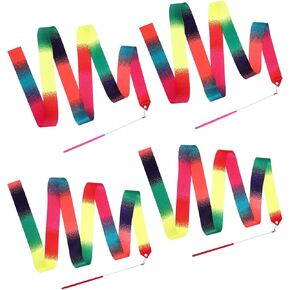 78.7 Inch Rainbow Ribbon, 4 Pcs Rhythmic Dance Ribbons, Rainbow Twirler Stick, Gymnastics Ribbon Dancer Wand Dancing Ribbon Streamers, Ribbon Dancer Wand for Artistic Dancing Gymnastics